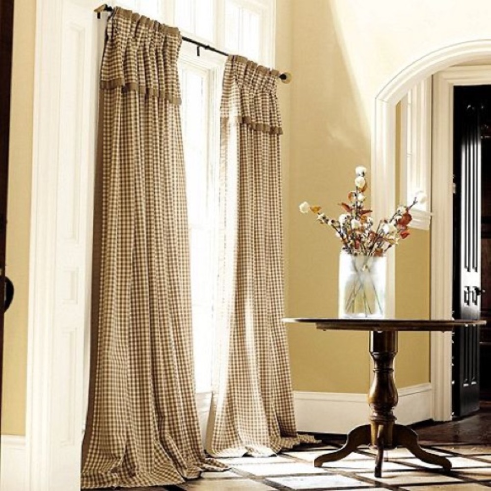 Ballard Designs 96 inch panel of beige/tan check curtain.